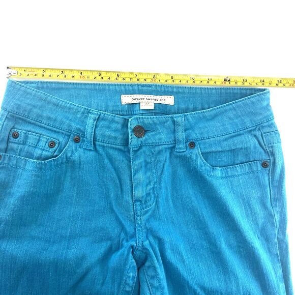 Forever 21 Women Jeans Straight Cut Y2K Statement Denim Retro Bright Blue Sz 27 - Picture 8 of 13